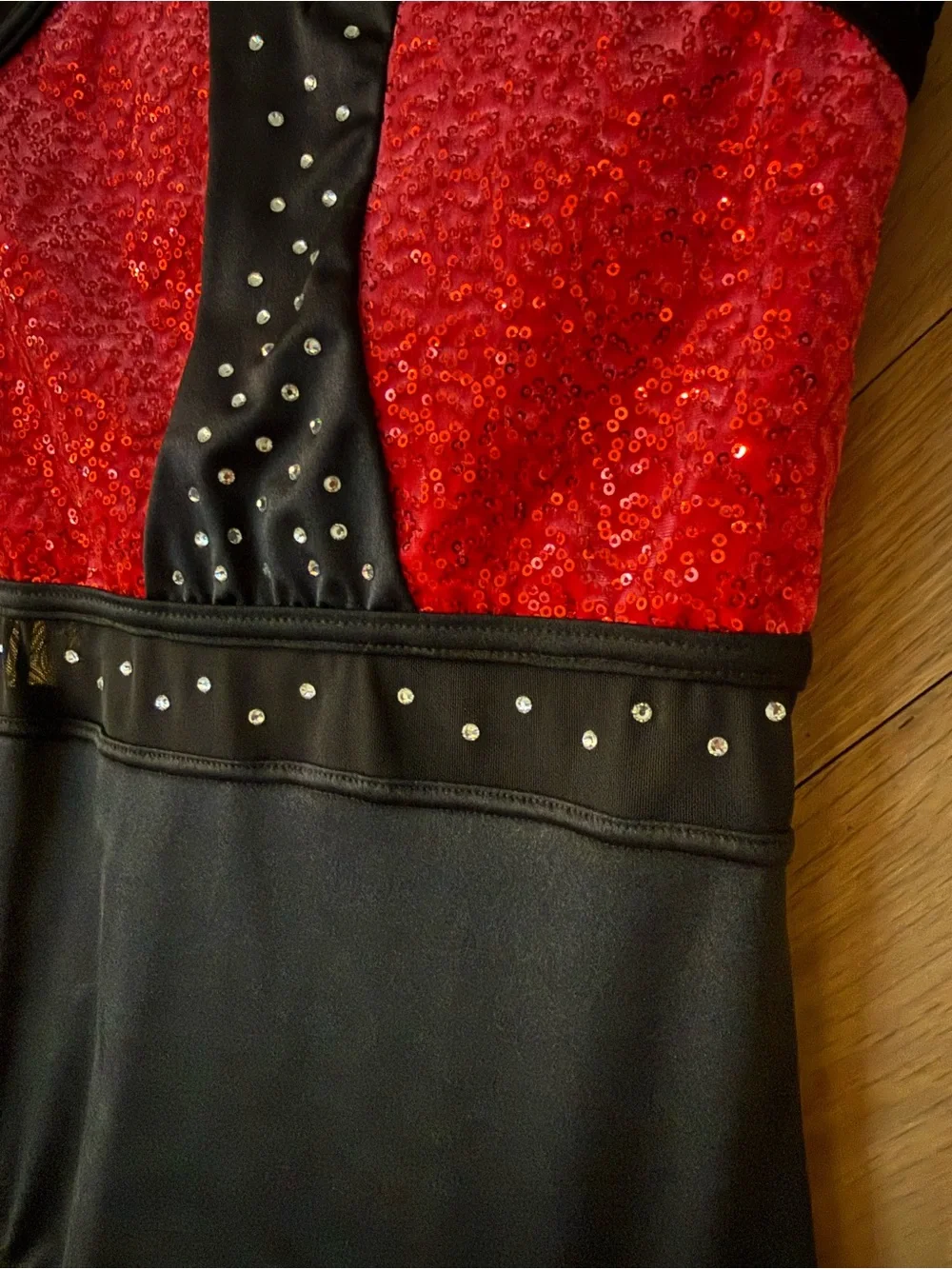 Weissman Black and Red Sequin Dance Unitard